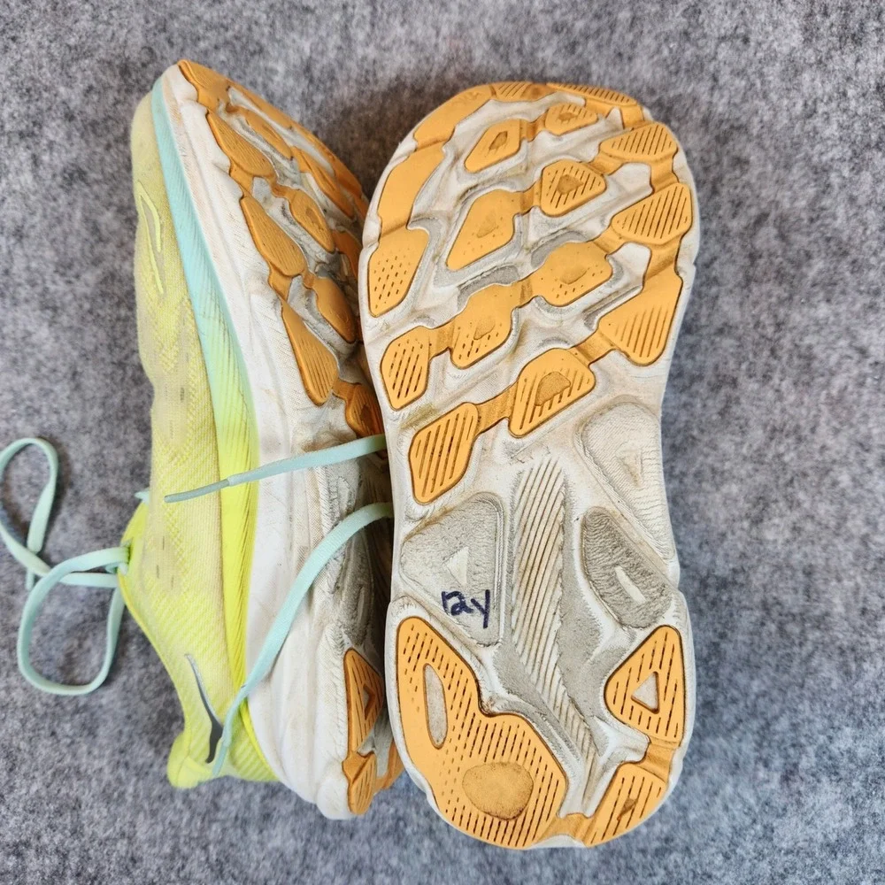 Hoka One Clifton 10‎ Shoes Mens Size 10D Green Neon Trail Road Running Sneakers